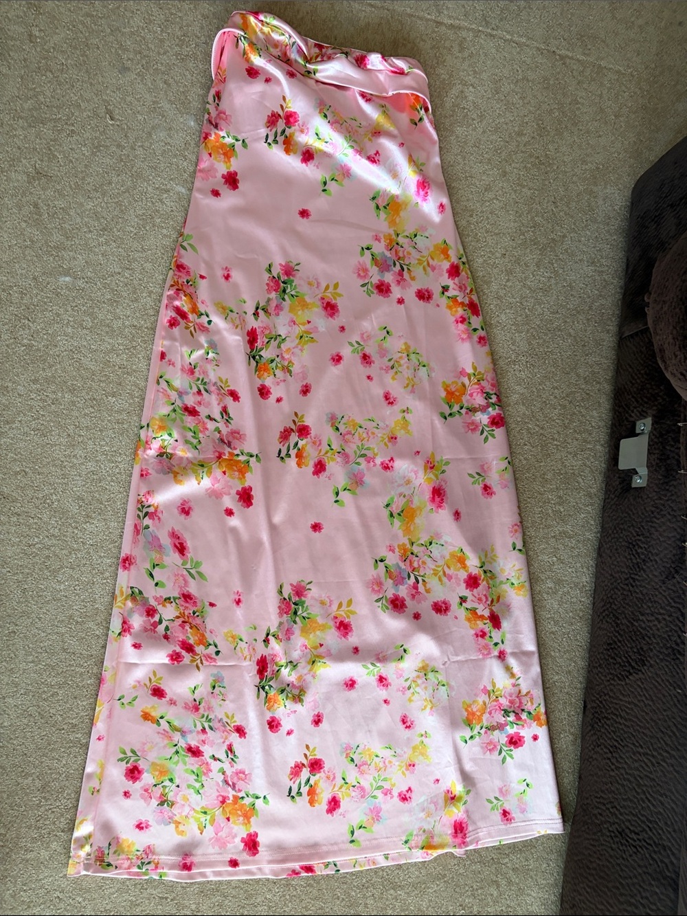 Women's Pink Floral Satin Maxi Skirt